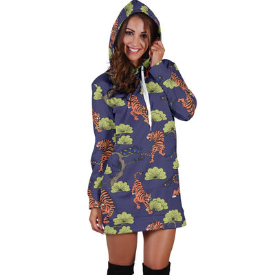 Tiger Pattern Japan Style Women Hoodie Dress