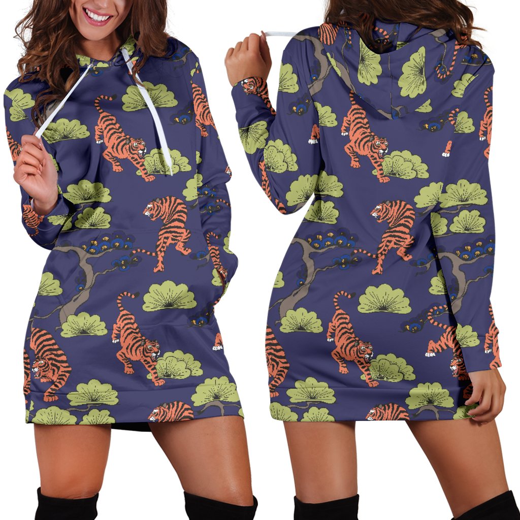 Tiger Pattern Japan Style Women Hoodie Dress