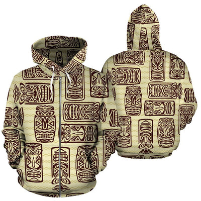 Hawaiian Polynesian Tiki Print Pattern All Over Zip Up Hoodie