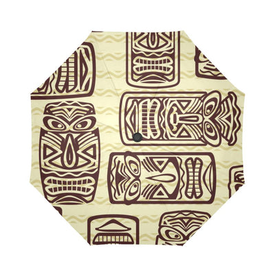 Tiki Brown Mask Print Automatic Foldable Umbrella