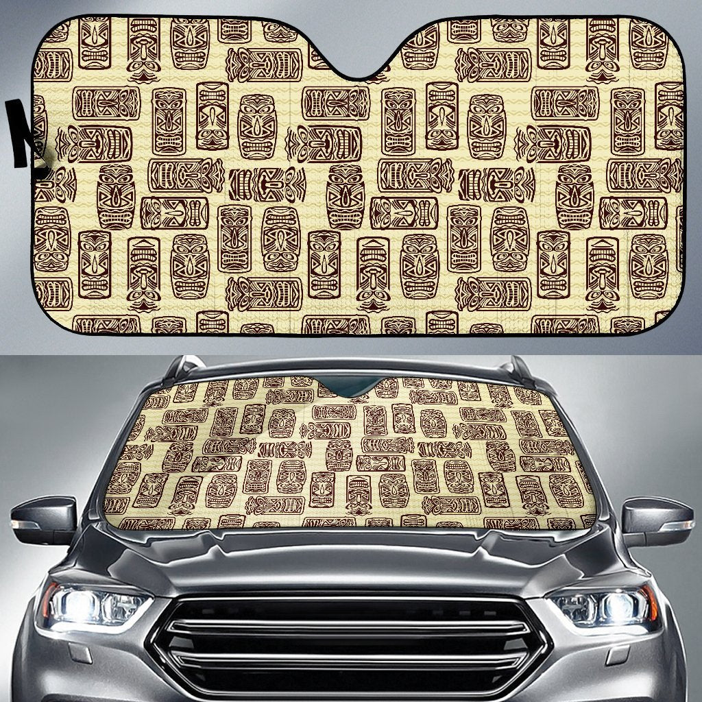 Tiki Brown Mask Print Car Sun Shade-JorJune