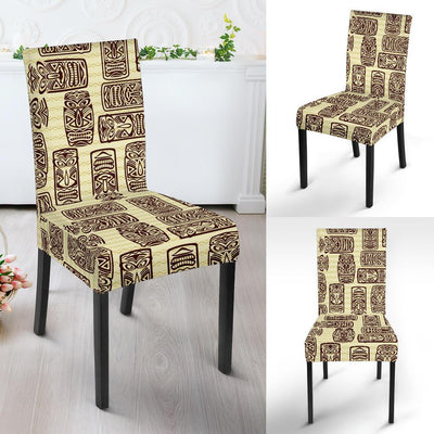 Tiki Brown Mask Print Dining Chair Slipcover-JORJUNE.COM