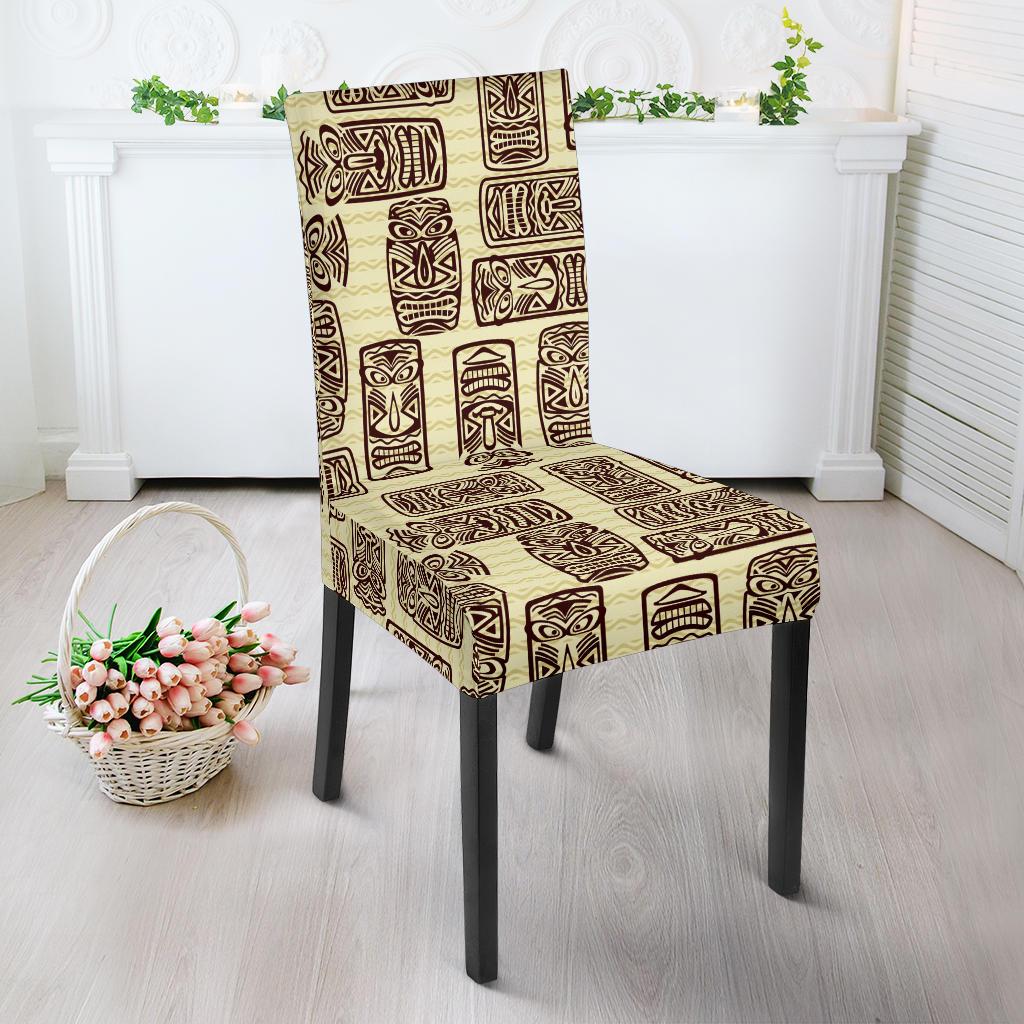 Tiki Brown Mask Print Dining Chair Slipcover-JORJUNE.COM