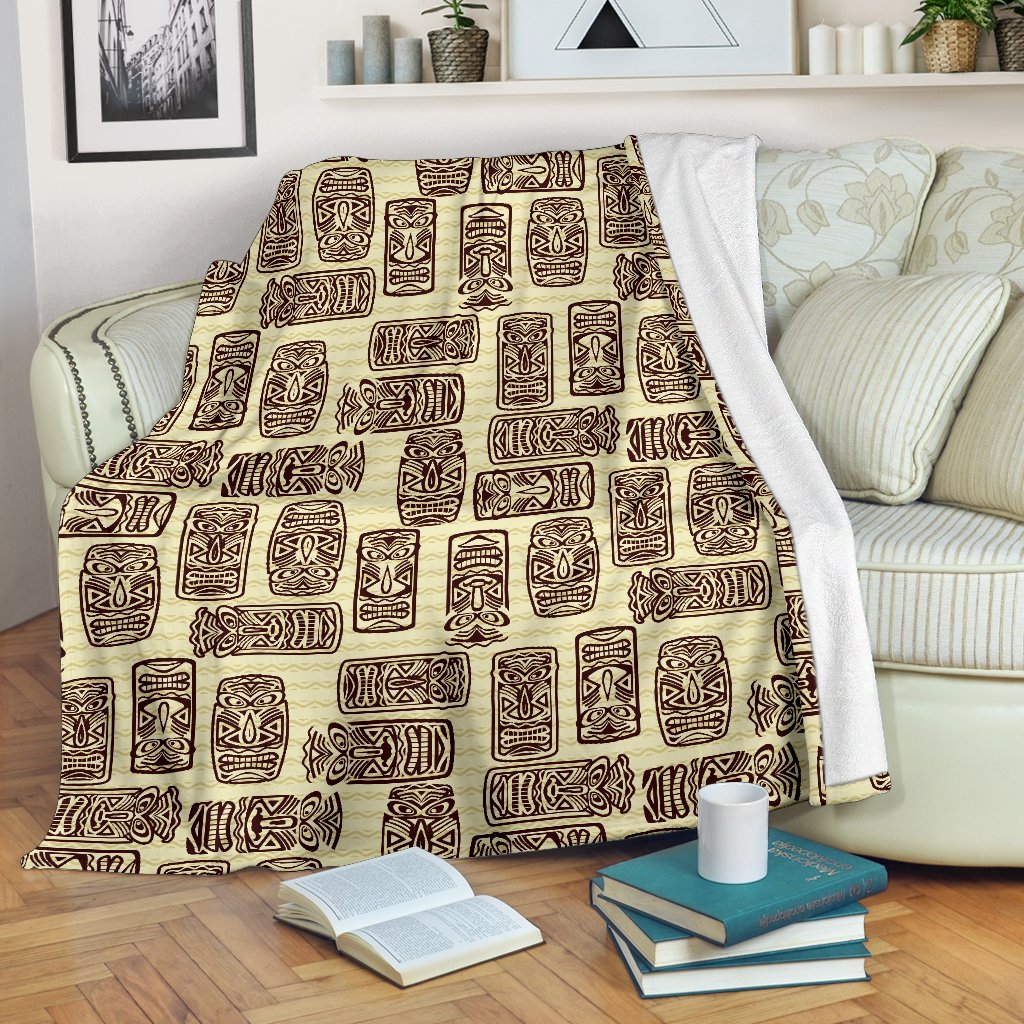 Tiki Brown Mask Print Fleece Blanket