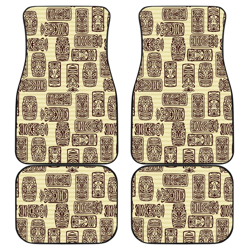 Tiki Brown Mask Print Front and Back Car Floor Mats