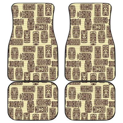 Tiki Brown Mask Print Front and Back Car Floor Mats