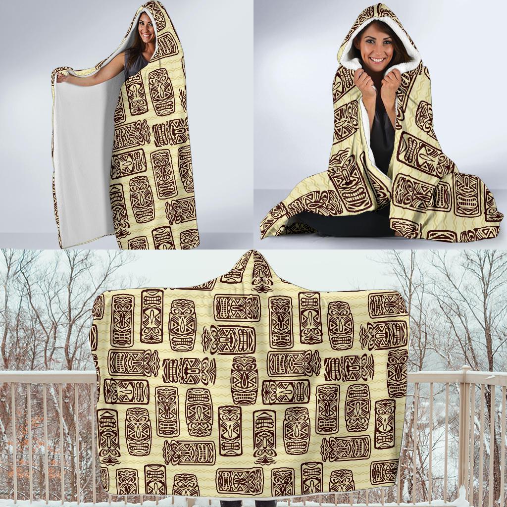 Tiki Brown Mask Print Hooded Blanket-JORJUNE.COM