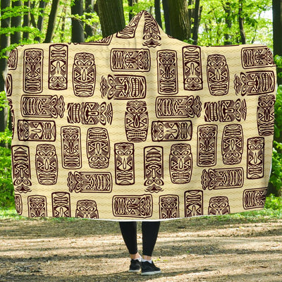 Tiki Brown Mask Print Hooded Blanket-JORJUNE.COM