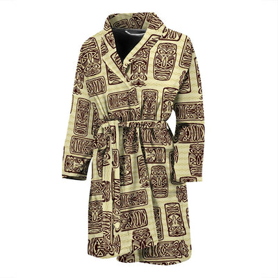 Tiki Brown Mask Print Men Bath Robe