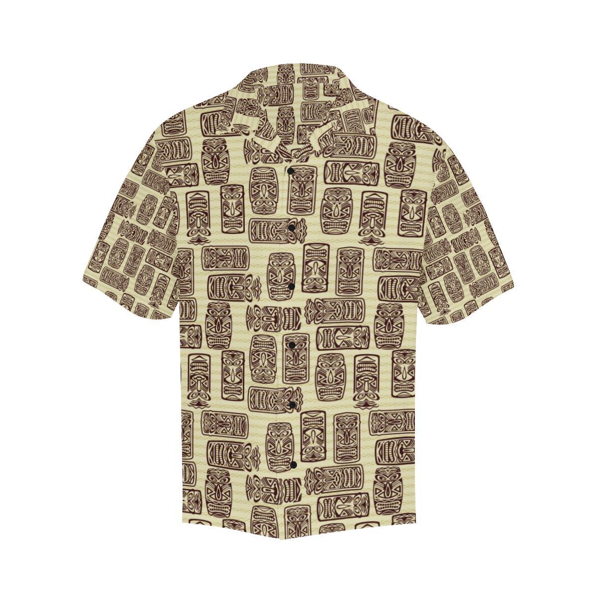 Tiki Brown Mask Print Men Hawaiian Shirt-JorJune