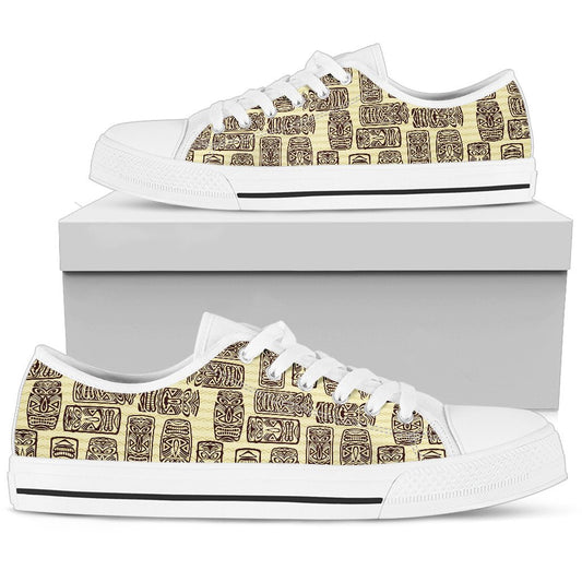 Tiki Brown Mask Print Men Low Top Shoes