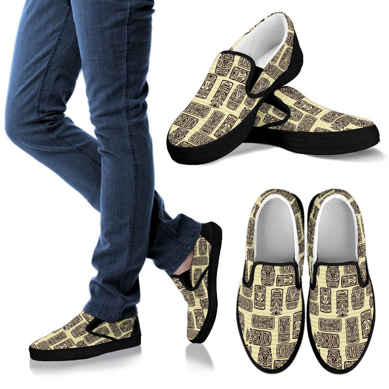 Tiki Brown Mask Print Men Slip On Shoes