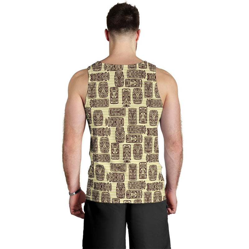 Tiki Brown Mask Print Men Tank Top