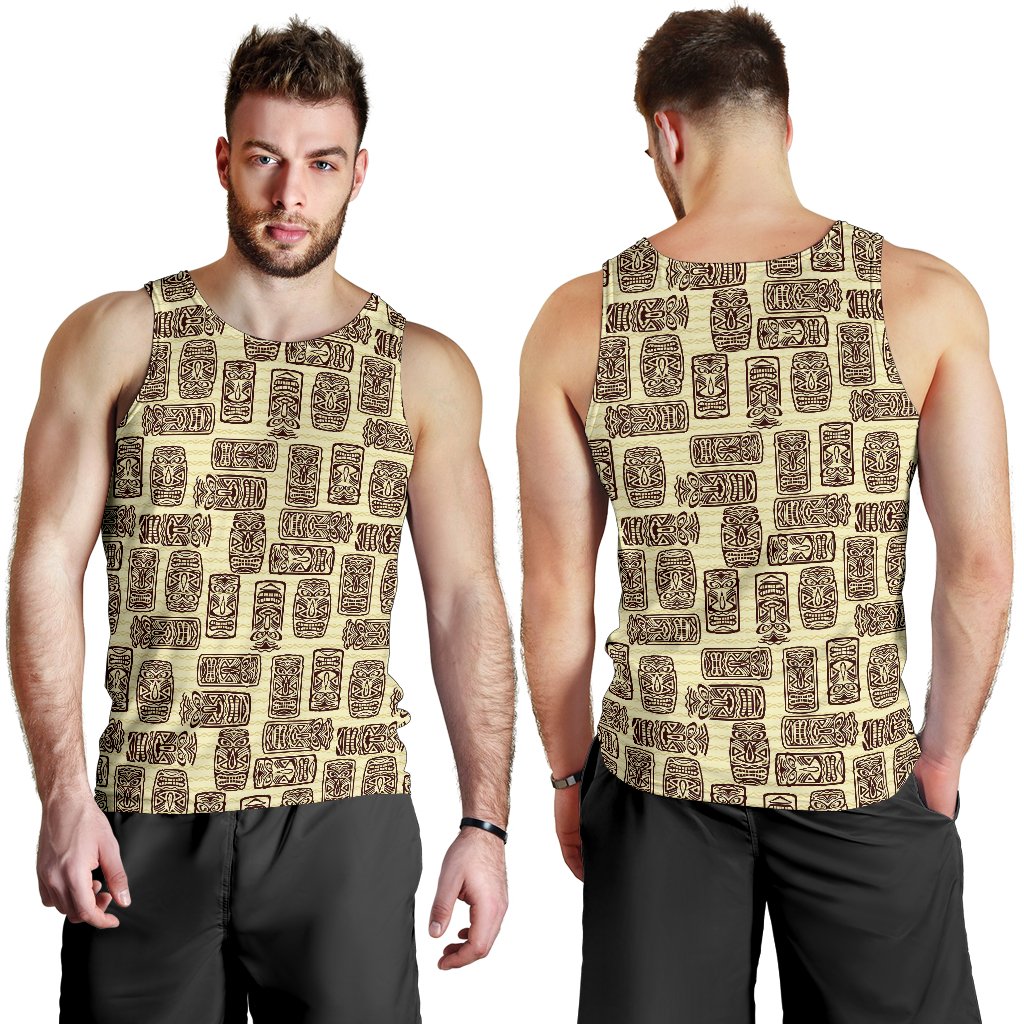 Tiki Brown Mask Print Men Tank Top