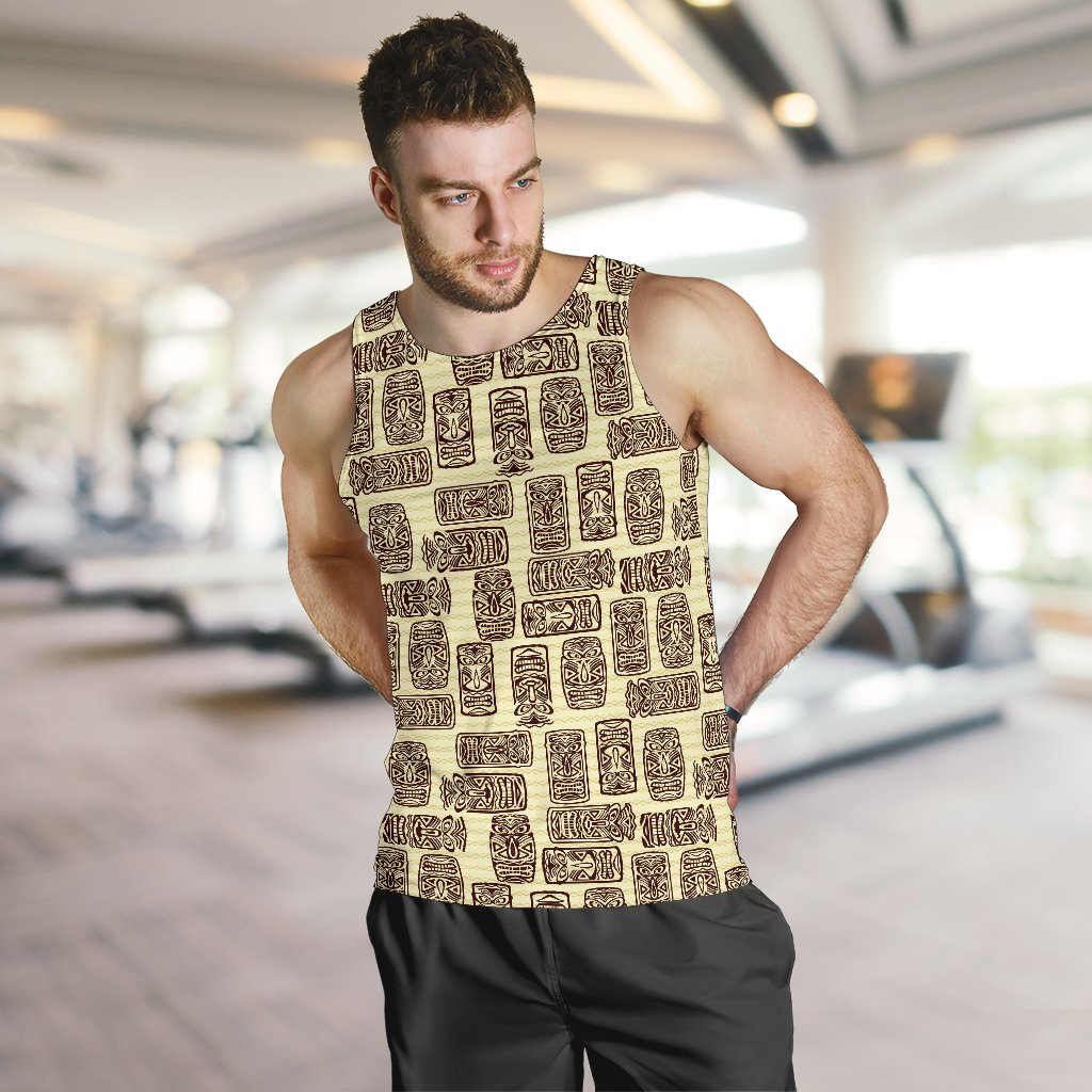 Tiki Brown Mask Print Men Tank Top