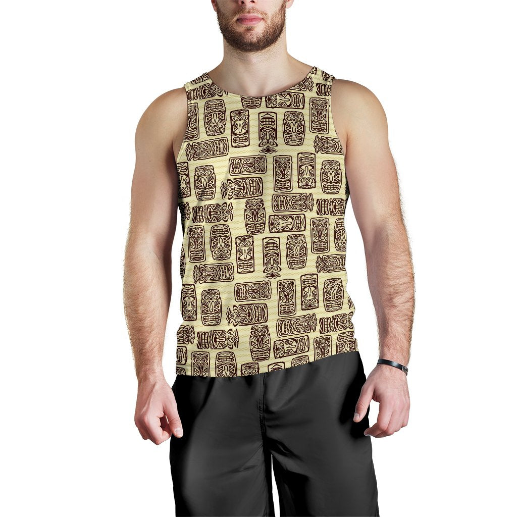 Tiki Brown Mask Print Men Tank Top