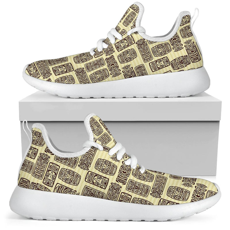 Tiki Brown Mask Print Mesh Knit Sneakers Shoes