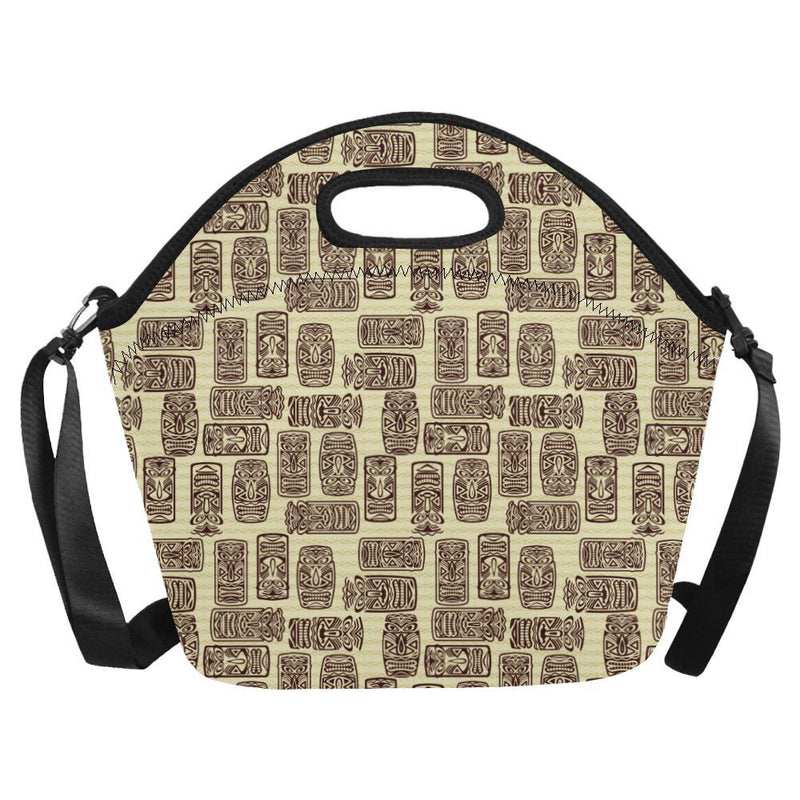 Tiki Brown Mask Print Neoprene Lunch Bag-JorJune