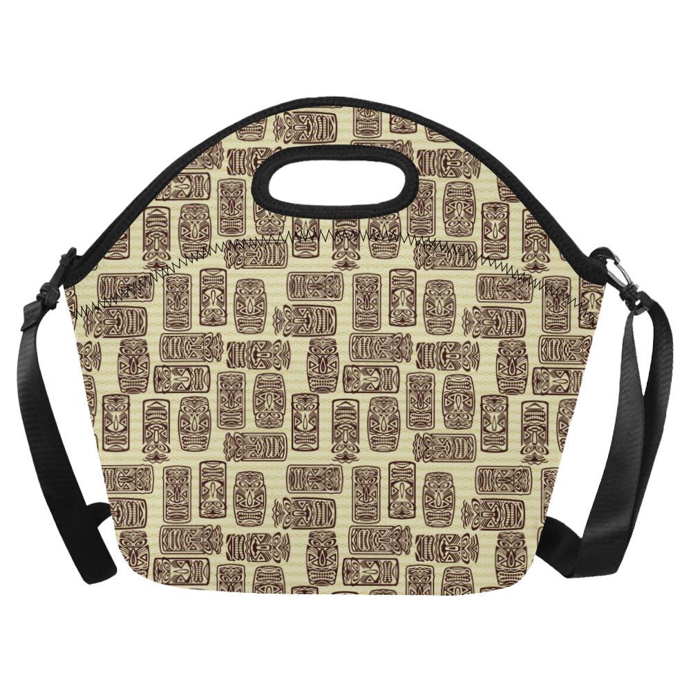 Tiki Brown Mask Print Neoprene Lunch Bag-JorJune