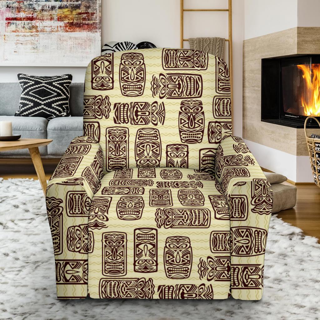 Tiki Brown Mask Print Recliner Slipcover-JORJUNE.COM