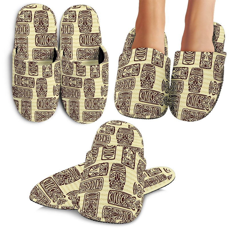 Tiki Brown Mask Print Slippers