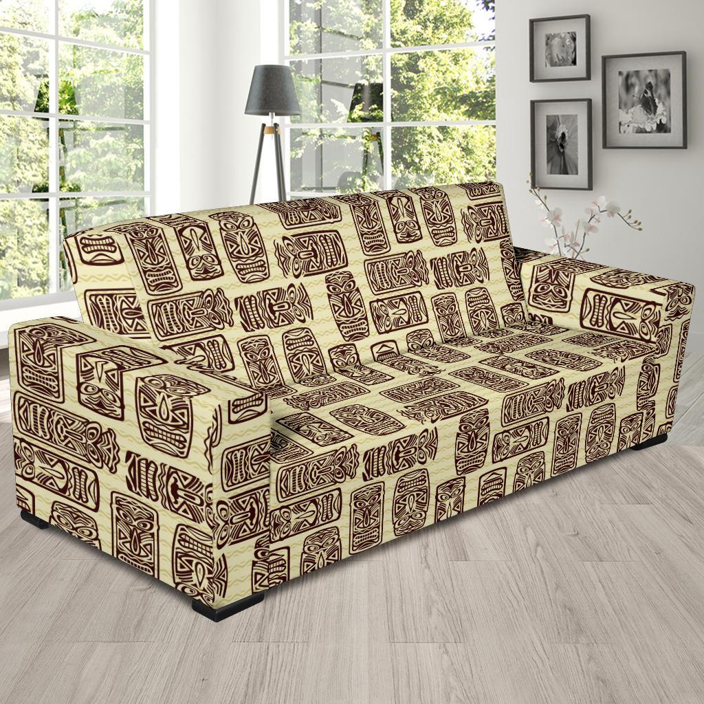 Tiki Brown Mask Print Sofa Slipcover-JORJUNE.COM