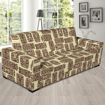 Tiki Brown Mask Print Sofa Slipcover-JORJUNE.COM