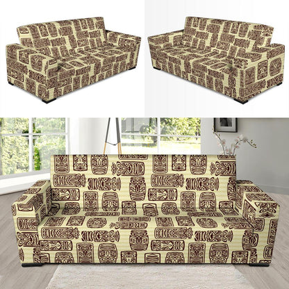 Tiki Brown Mask Print Sofa Slipcover-JORJUNE.COM