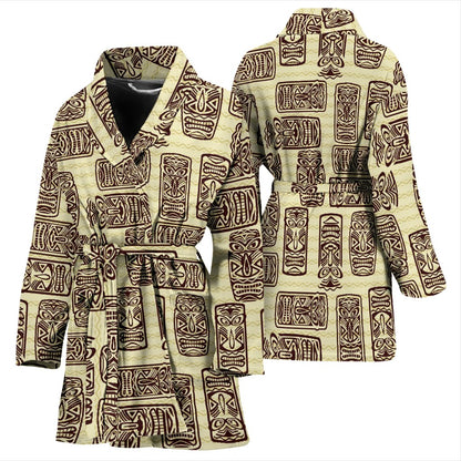 Tiki Brown Mask Print Women Bath Robe