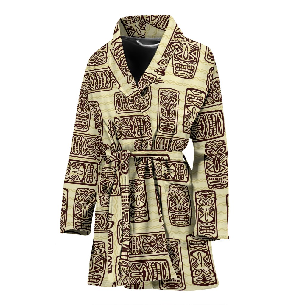 Tiki Brown Mask Print Women Bath Robe