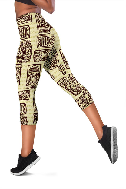 Tiki Brown Mask Print Women Capris