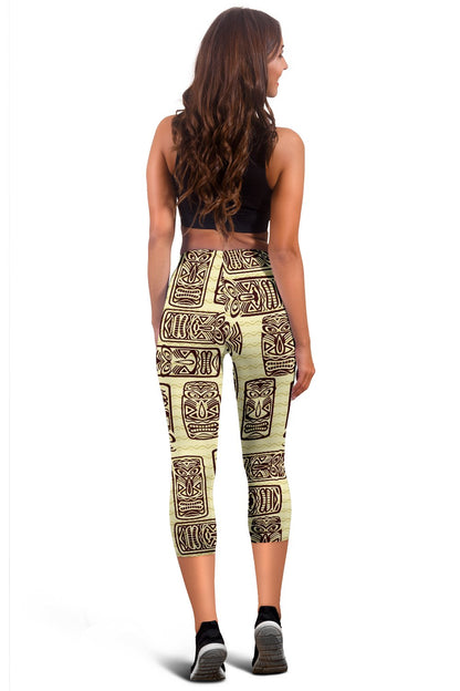 Tiki Brown Mask Print Women Capris