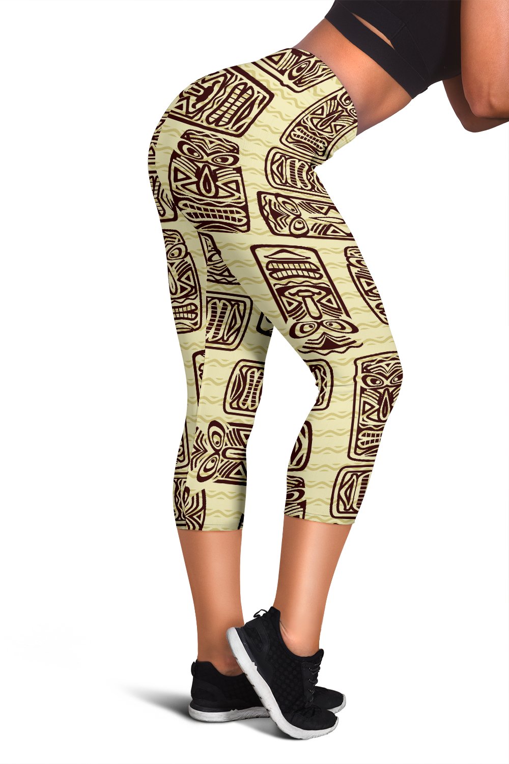 Tiki Brown Mask Print Women Capris