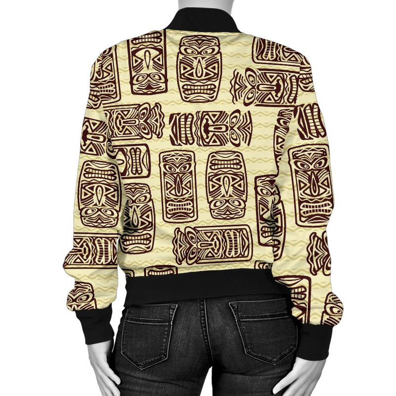 Tiki Brown Mask Print Women Casual Bomber Jacket