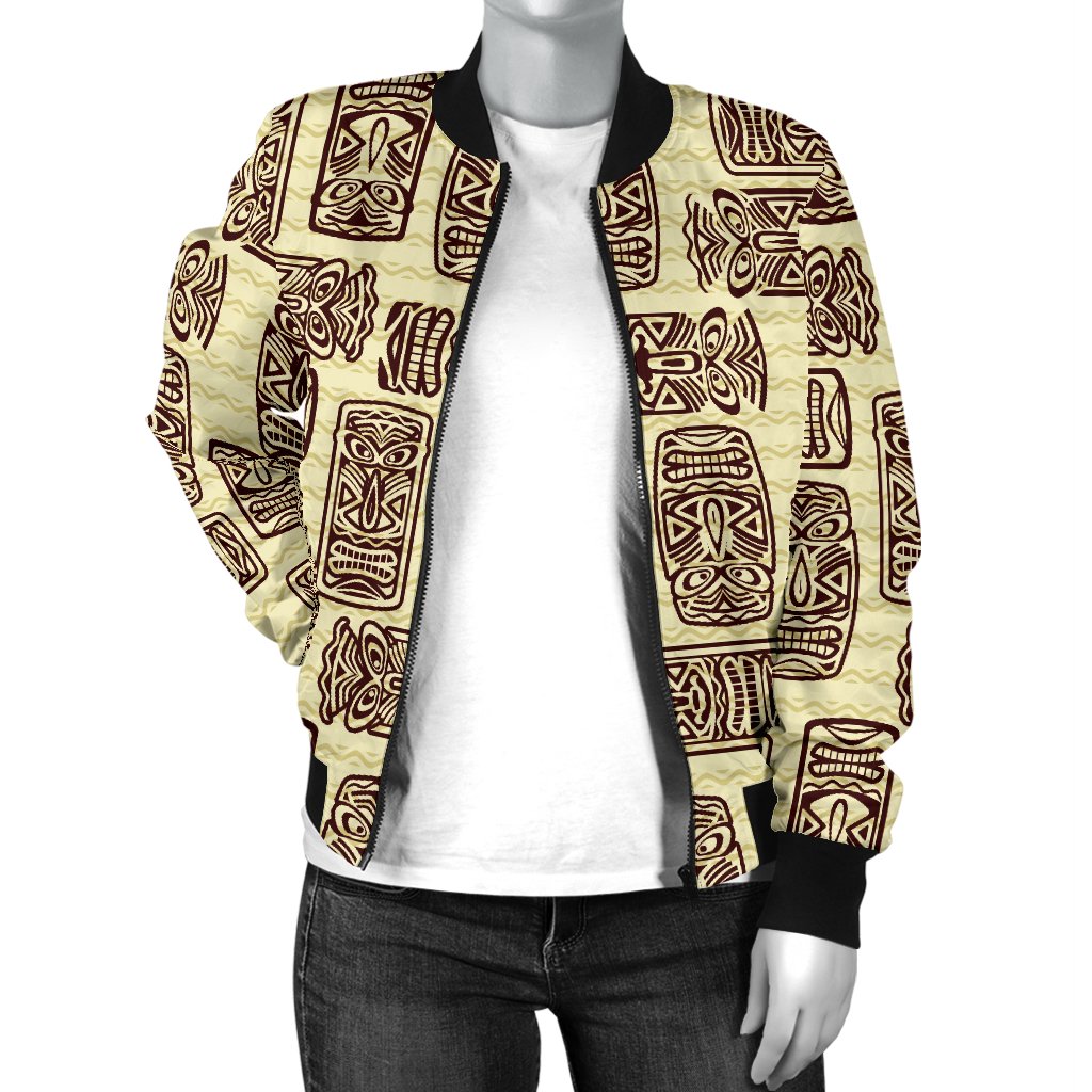 Tiki Brown Mask Print Women Casual Bomber Jacket