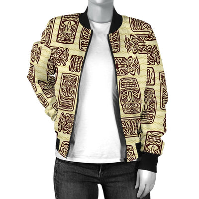 Tiki Brown Mask Print Women Casual Bomber Jacket