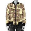 Tiki Brown Mask Print Women Casual Bomber Jacket