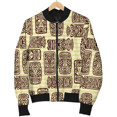 Tiki Brown Mask Print Women Casual Bomber Jacket