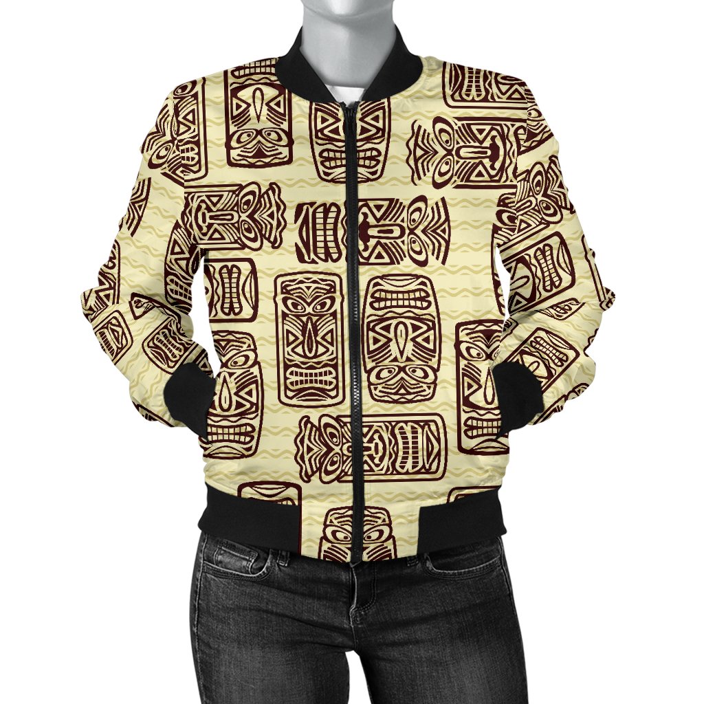 Tiki Brown Mask Print Women Casual Bomber Jacket