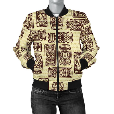 Tiki Brown Mask Print Women Casual Bomber Jacket