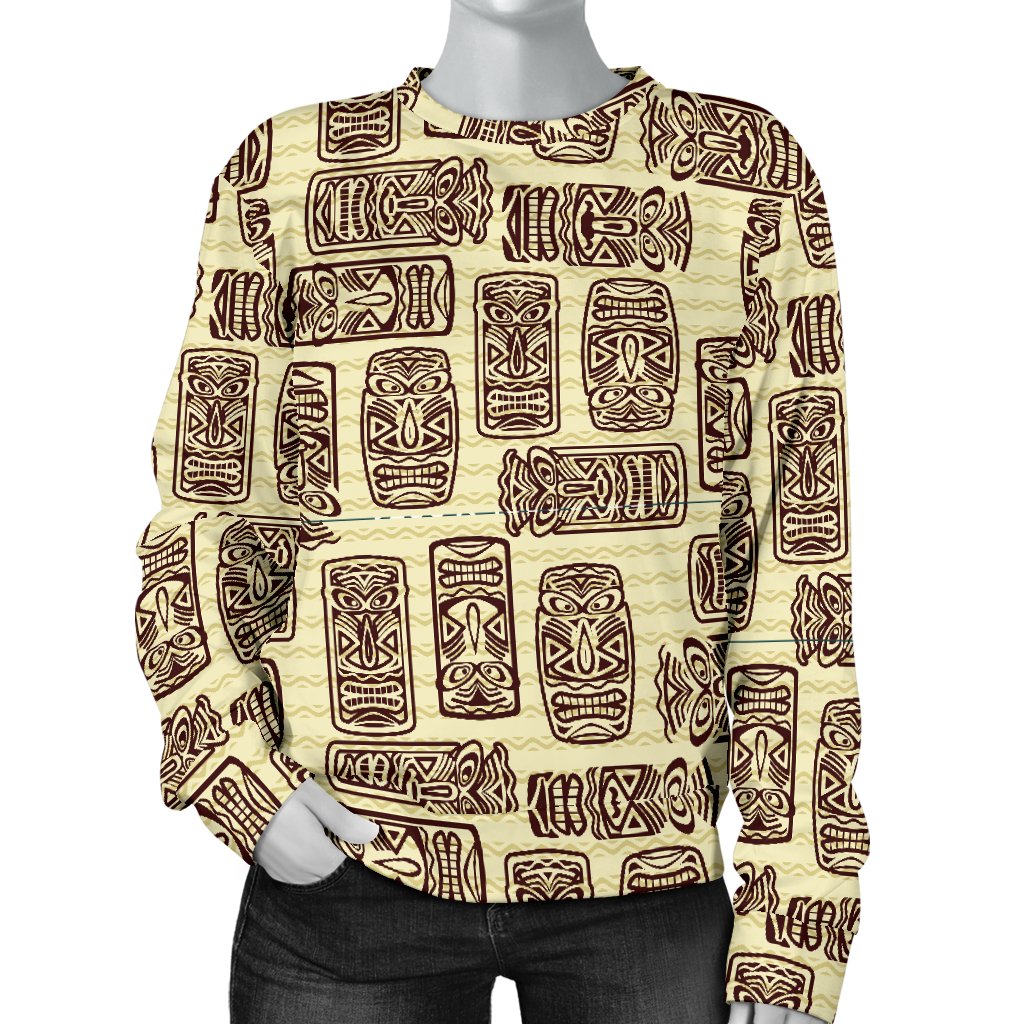 Tiki Brown Mask Print Women Crewneck Sweatshirt