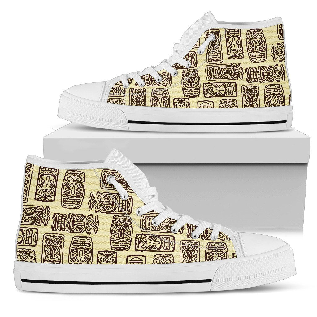 Tiki Brown Mask Print Women High Top Shoes