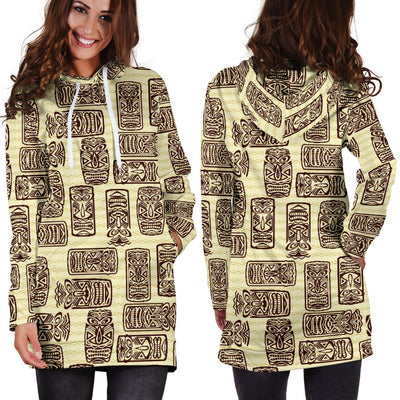 Tiki Brown Mask Print Women Hoodie Dress