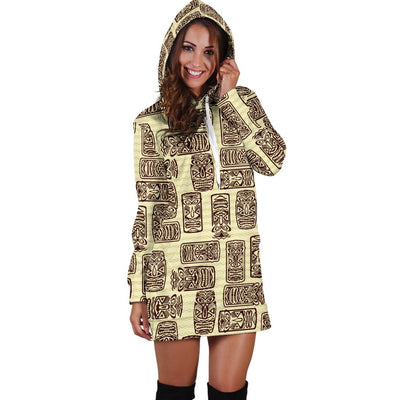 Tiki Brown Mask Print Women Hoodie Dress