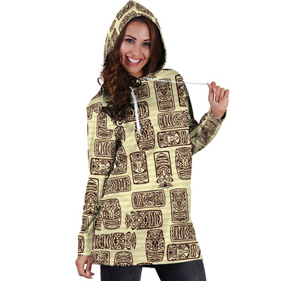 Tiki Brown Mask Print Women Hoodie Dress