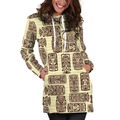 Tiki Brown Mask Print Women Hoodie Dress