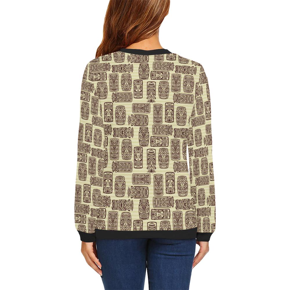 Tiki Brown Mask Print Women Long Sleeve Sweatshirt-JorJune