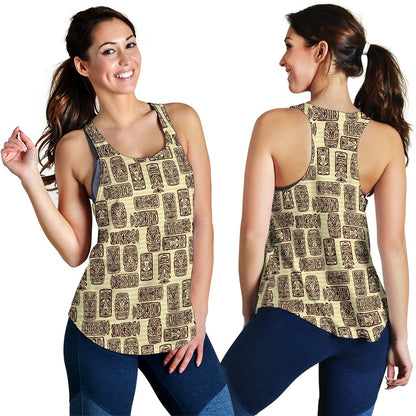 Tiki Brown Mask Print Women Racerback Tank Top