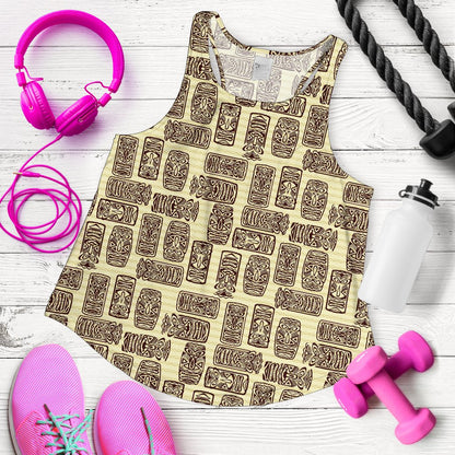 Tiki Brown Mask Print Women Racerback Tank Top