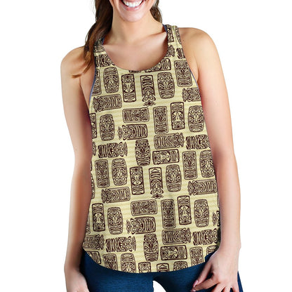 Tiki Brown Mask Print Women Racerback Tank Top